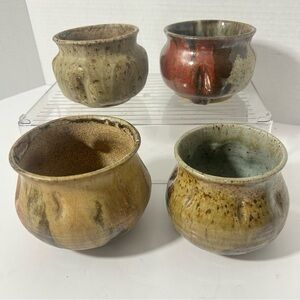 Studio Art Pottery Handcrafted Ceramic Rustic Pottery Set of 4 - Multicolor